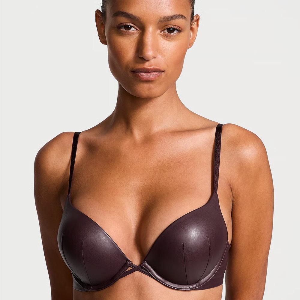 NWT Victoria’s Secret Very Sexy Bombshell Add2Cups Faux Leather Push-up Bra 38C